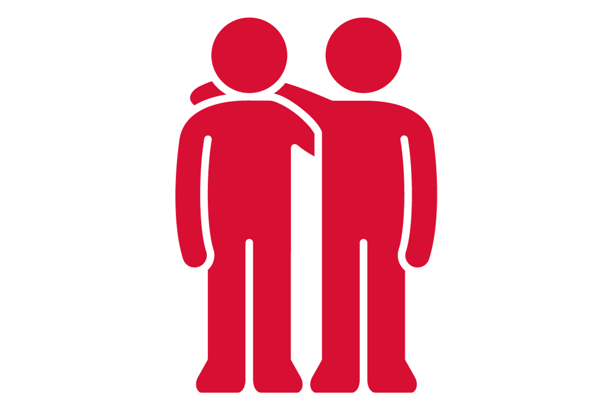 Red icon of two people arm in arm