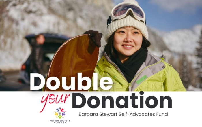 Double Your Donation: A young woman getting ready to snowboard.